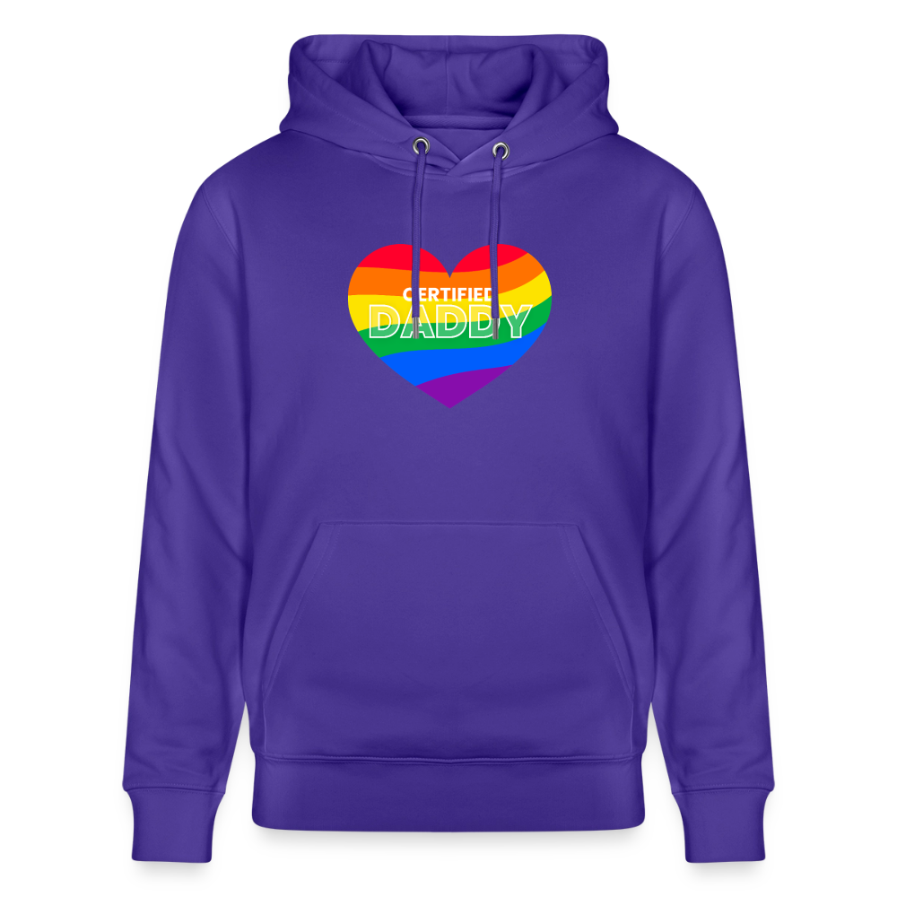 Purple Love Bio-Hoodie mit dem bunten "CERTIFIED DADDY" Pride Herz