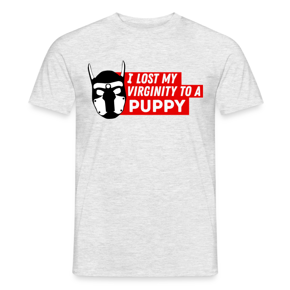 Grau meliertes Pride-T-Shirt mit "I Lost My Virginity To A Puppy" Statement