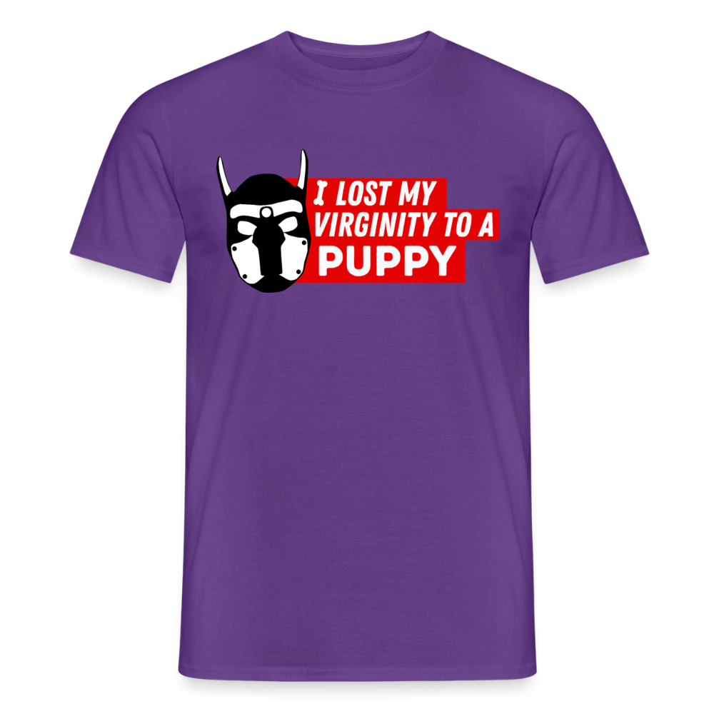 Lila T-Shirt mit frechem "I Lost My Virginity To A Puppy" Puppy Kink Design