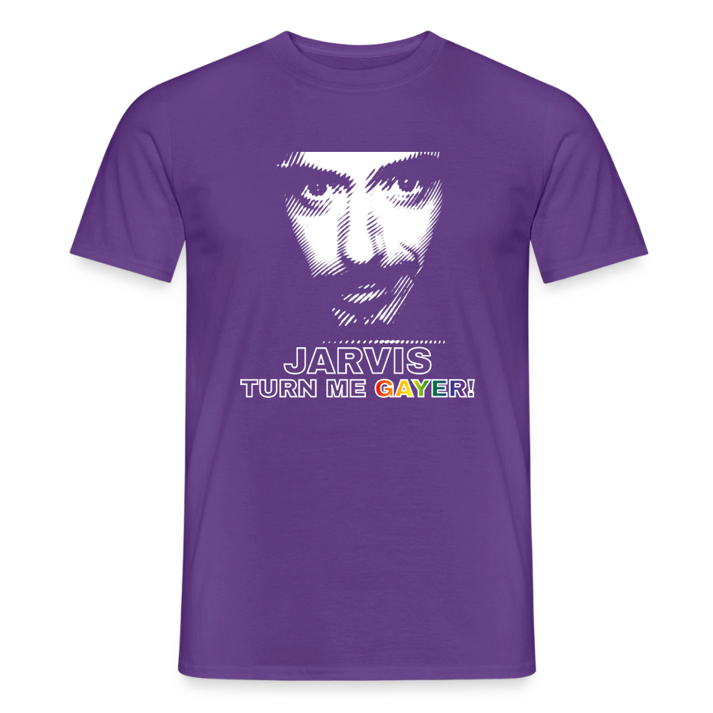 Das lila T-Shirt bietet den perfekten Kontrast für die weiße Strichzeichnung. Mit dem bunten Regenbogen-Ende ist dieses freigestellte Design ein Muss für Gaymer mit Selbstironie.