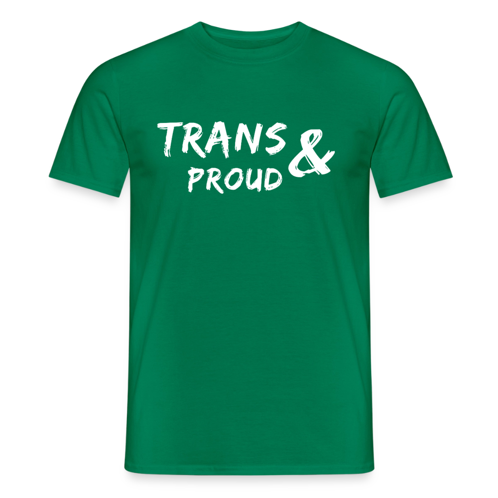 Ein leuchtend grünes Kelly-Green-Shirt flach ausgelegt auf transparentem Grund. Der scharfkantige Typografie-Print setzt ein solidarisches Zeichen für trans Rechte und feiert geschlechtliche Vielfalt.