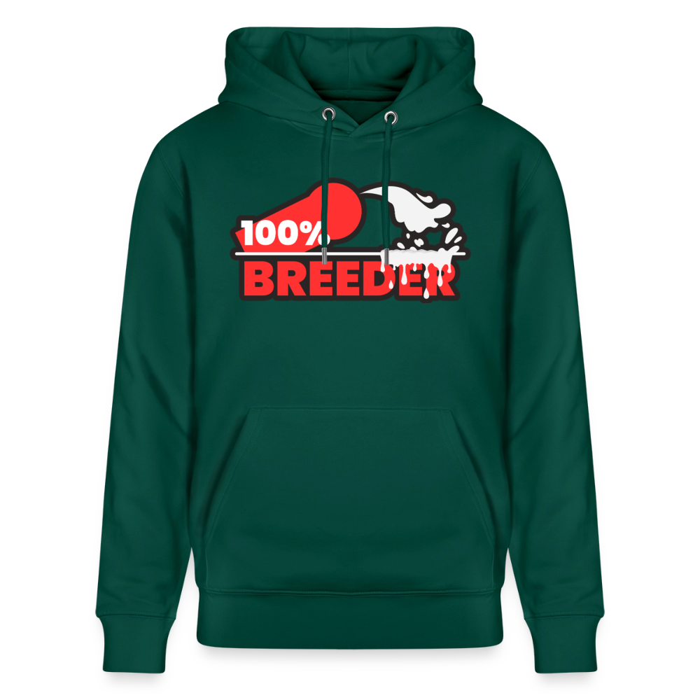 Forest grünes Bio-Hoodie mit dem markanten 100% Breeder Kink Pride Motiv