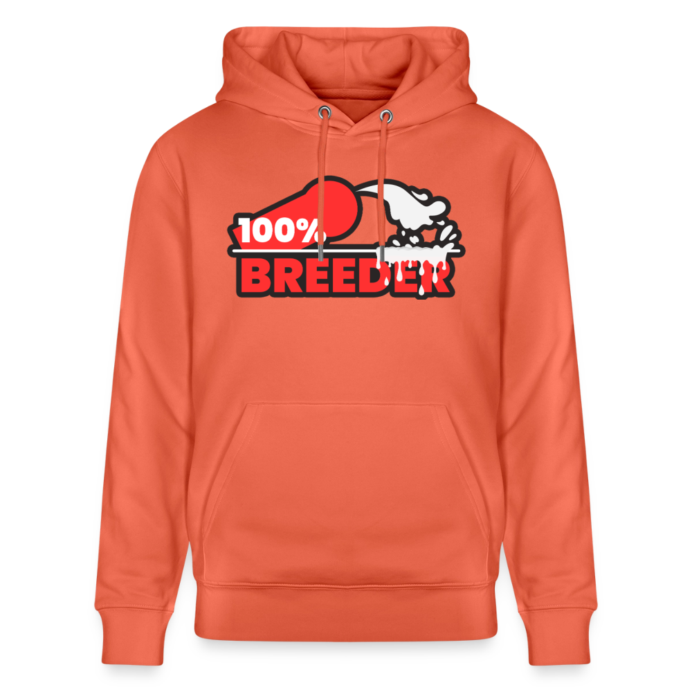 Hellrotes Bio-Hoodie mit dem provokanten 100% Breeder Kink Motiv