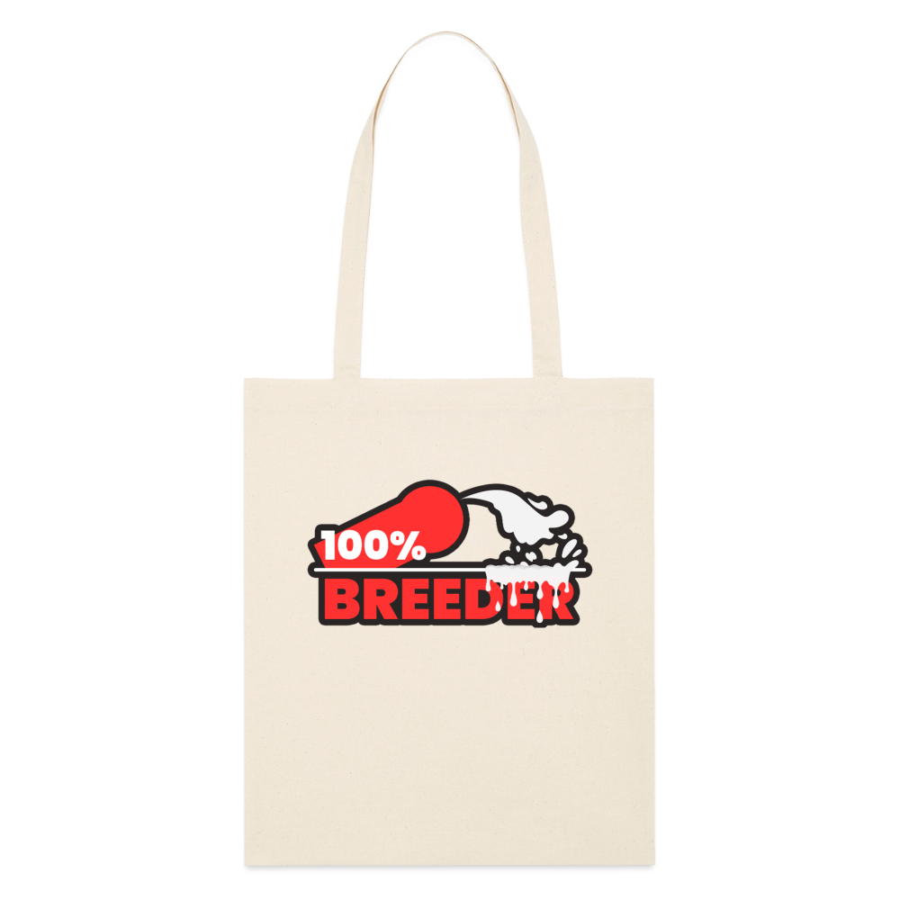 Natürlicher Bio-Stoffbeutel mit rotem "100% Breeder" Kink Pride Motiv
