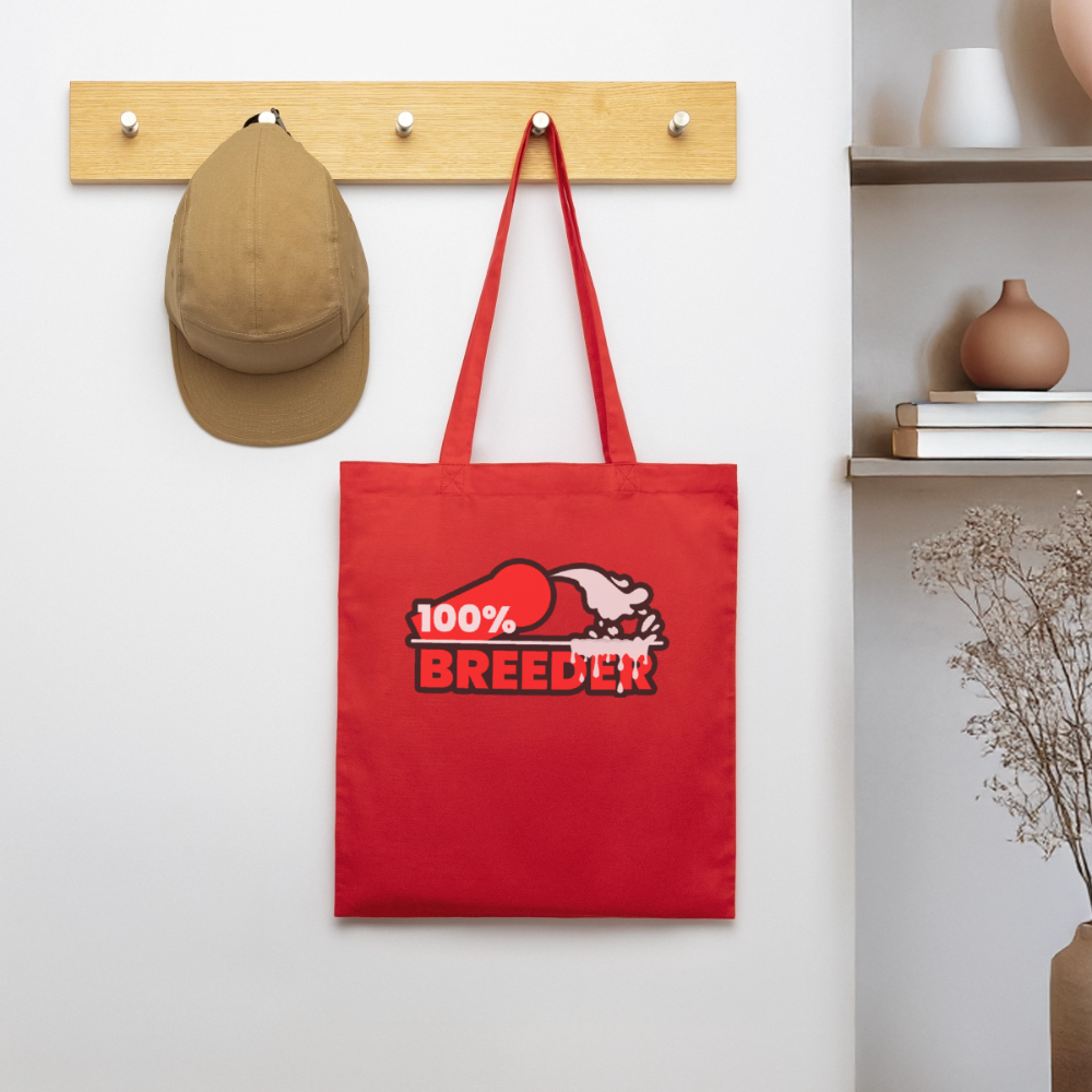 Roter Bio-Stoffbeutel mit dem ikonischen 100% Breeder Kink Statement