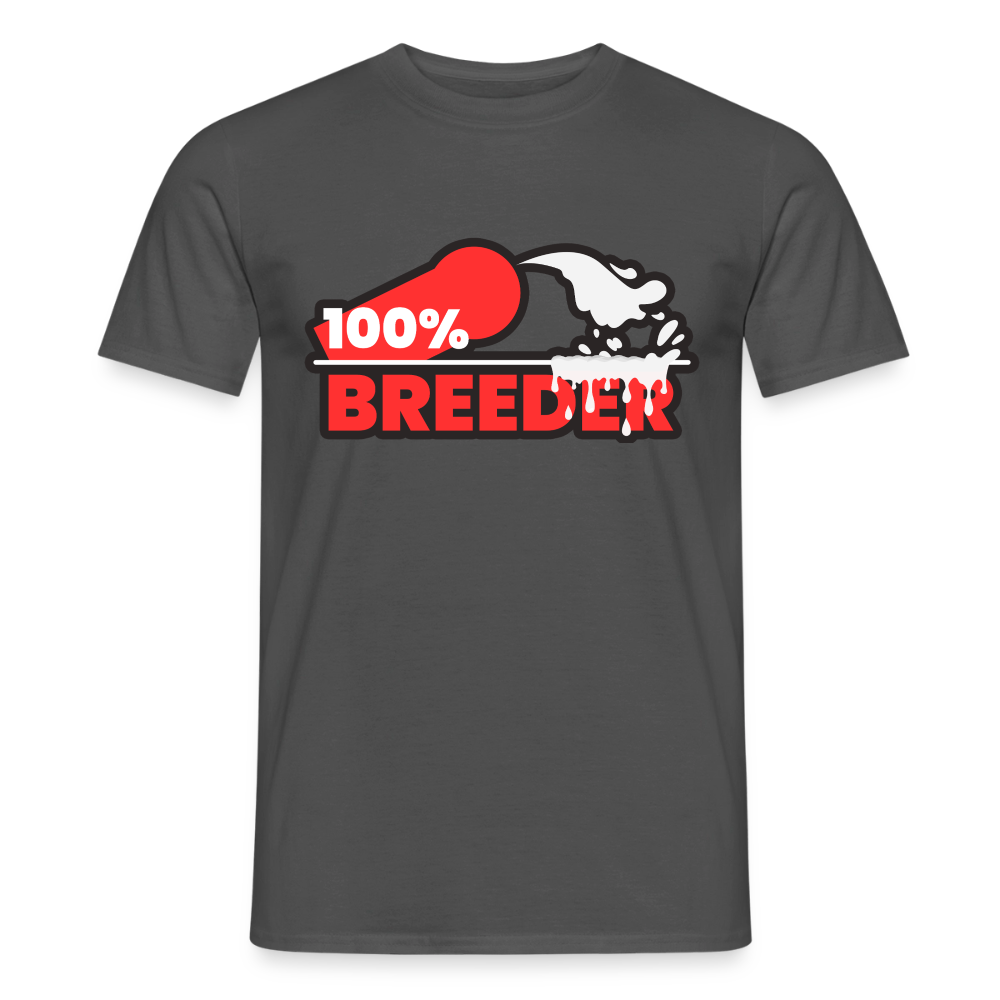 Anthrazitfarbenes T-Shirt mit markantem "100% Breeder" Motiv – selbstbewusstes Top-Statement für die Fetisch und Kink Szene