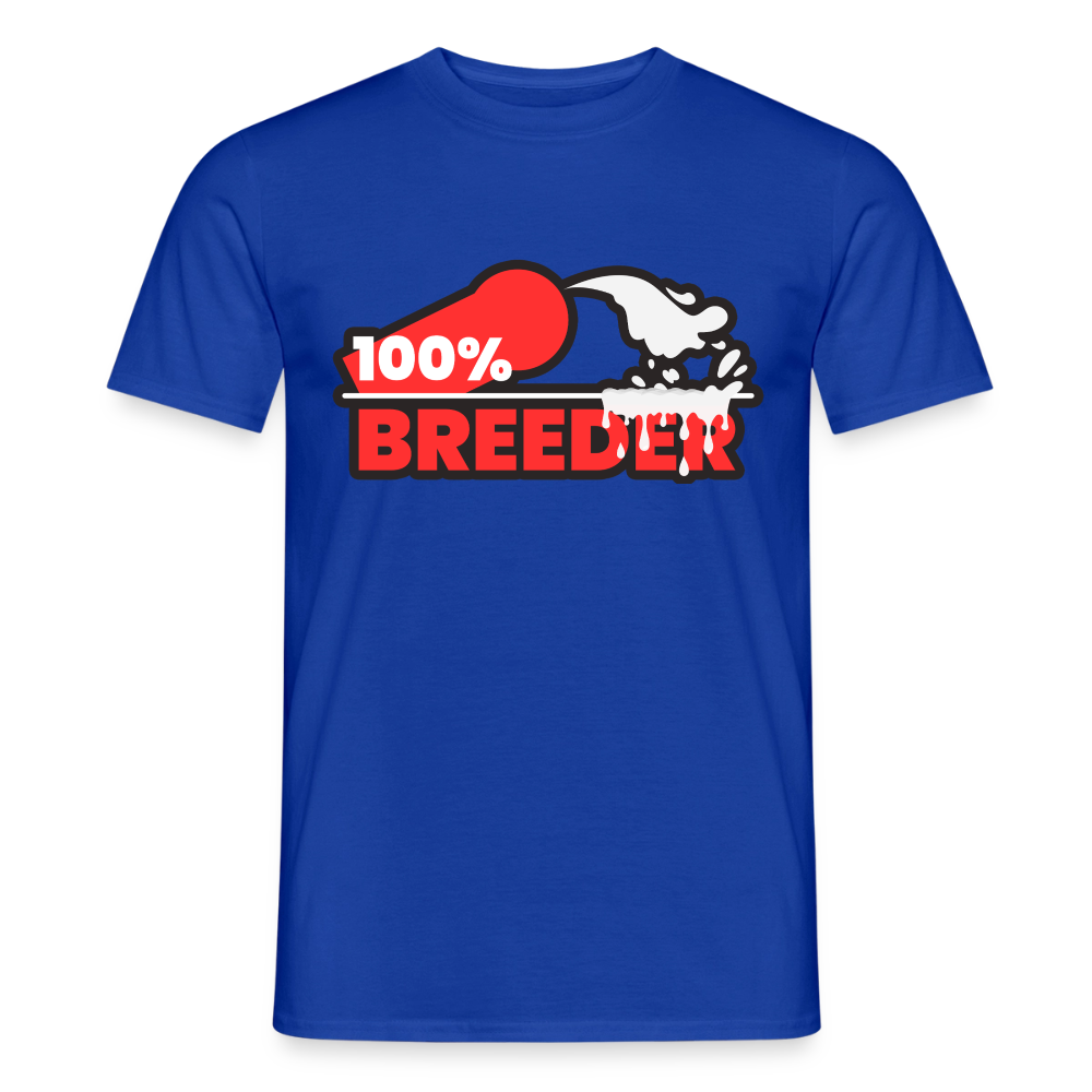 Dunkelblaues T-Shirt mit starkem "100% Breeder" Fetish Statement – ideal für dominante Männer in der Puppy und Kink Community