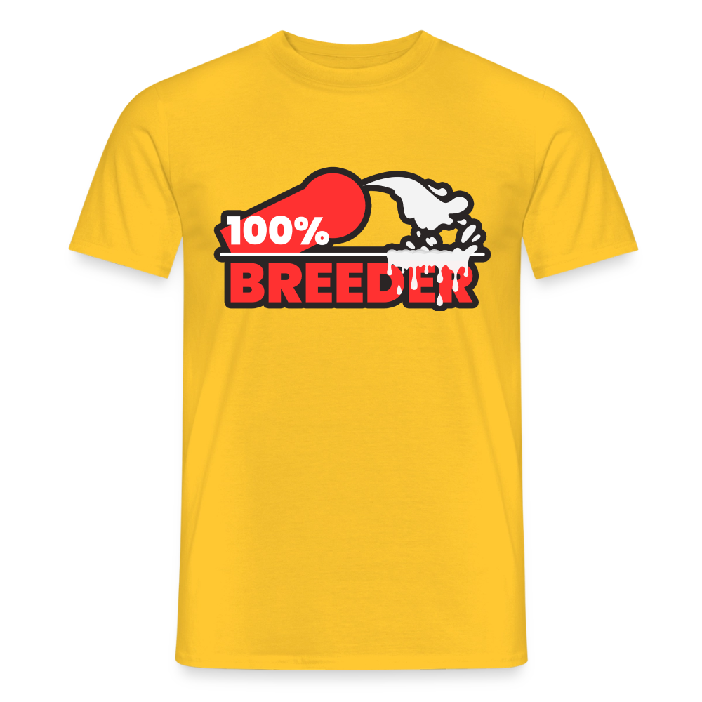 Leuchtgelbes T-Shirt mit kraftvollem "100% Breeder" Statement – auffälliges Top-Design für Pride und Fetisch Events