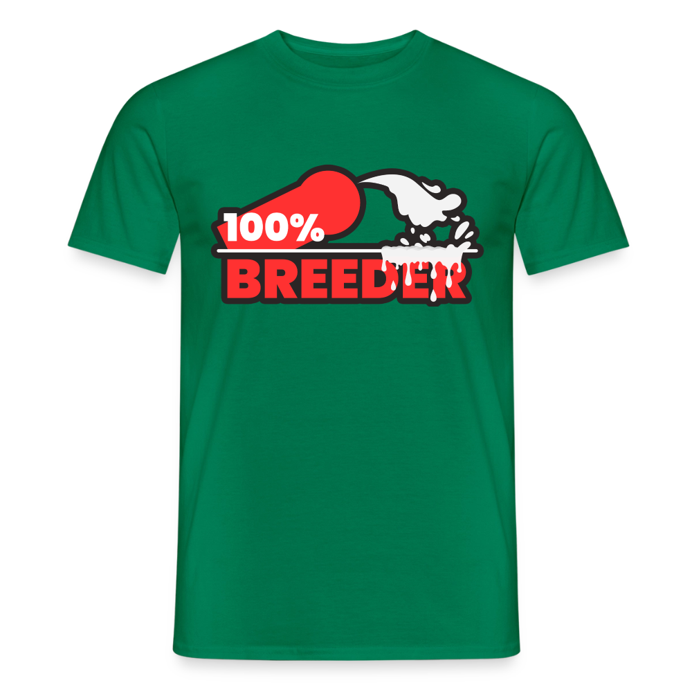 Kelly Green T-Shirt mit dem explosiven 100% Breeder Kink Pride Motiv
