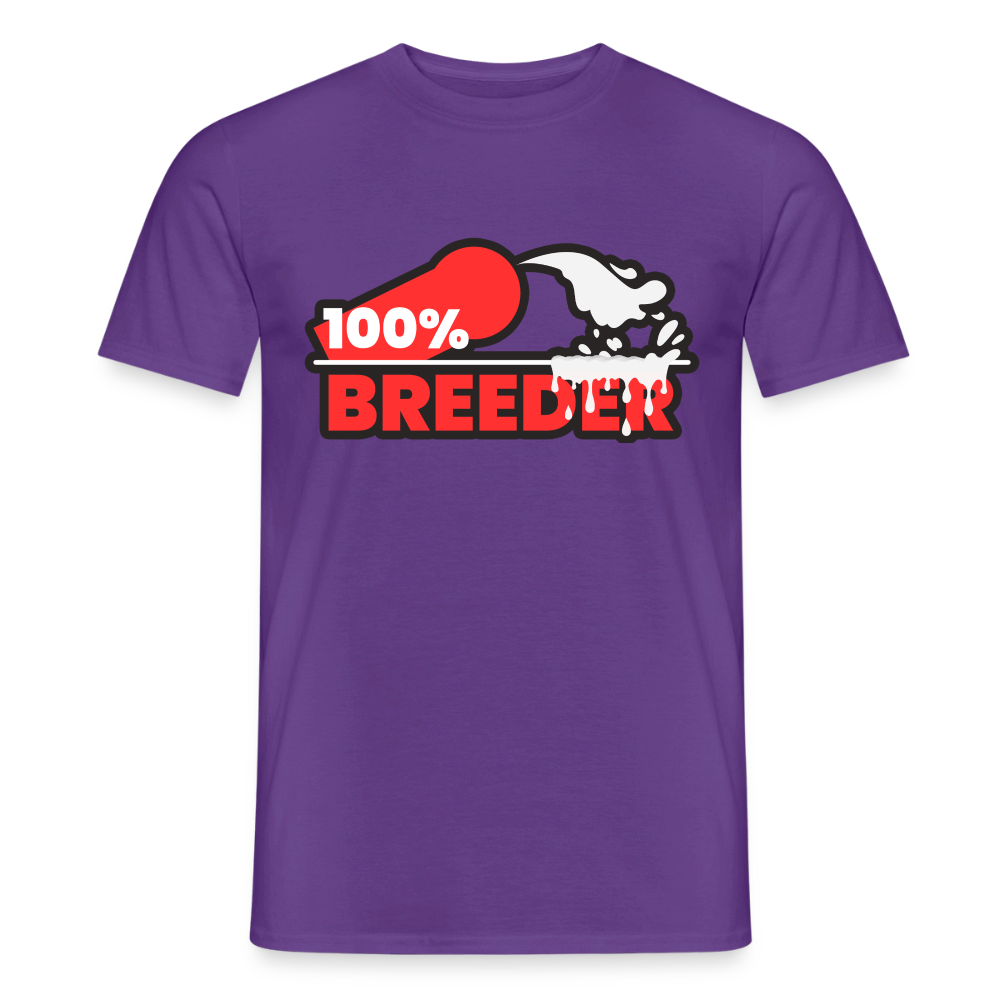 Lila T-Shirt mit frechem "100% Breeder" Fetish Statement