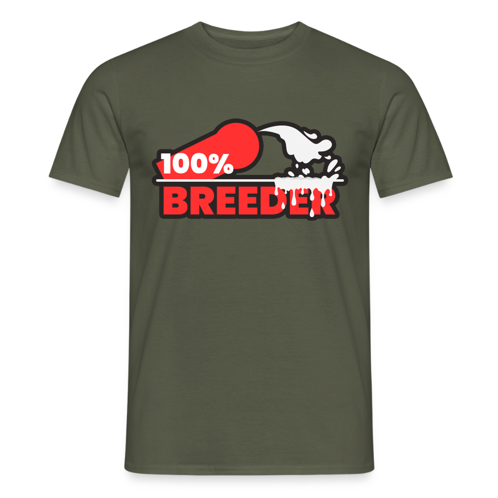 Militärgrünes T-Shirt mit dominantem "100% Breeder" Kink Design