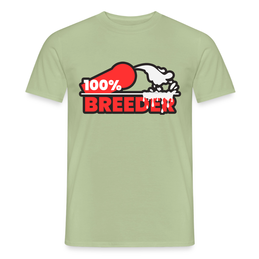 Sage grünes T-Shirt mit dem selbstbewussten 100% Breeder Pride Motiv