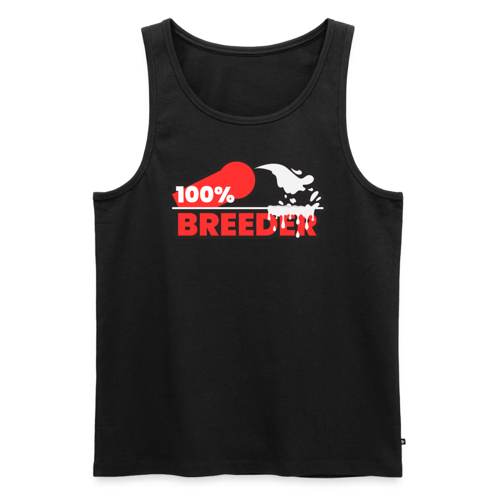 Schwarzes Tank Top mit kräftigem "100% Breeder" Statement – selbstbewusstes Top und Dominant Design für die Fetisch Szene