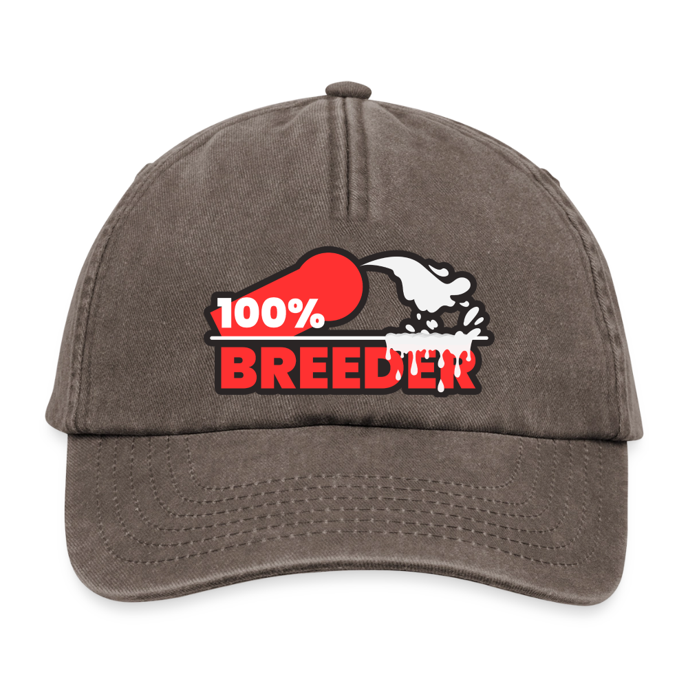 Vintage braunes Cap mit markantem "100% Breeder" Motiv – selbstbewusstes Top und Dominant Statement für die Fetisch Szene