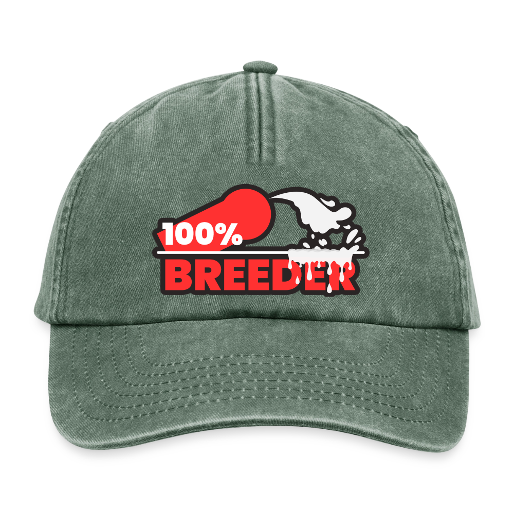 Vintage flaschengrünes Cap mit dem starken 100% Breeder Kink Fetish Design