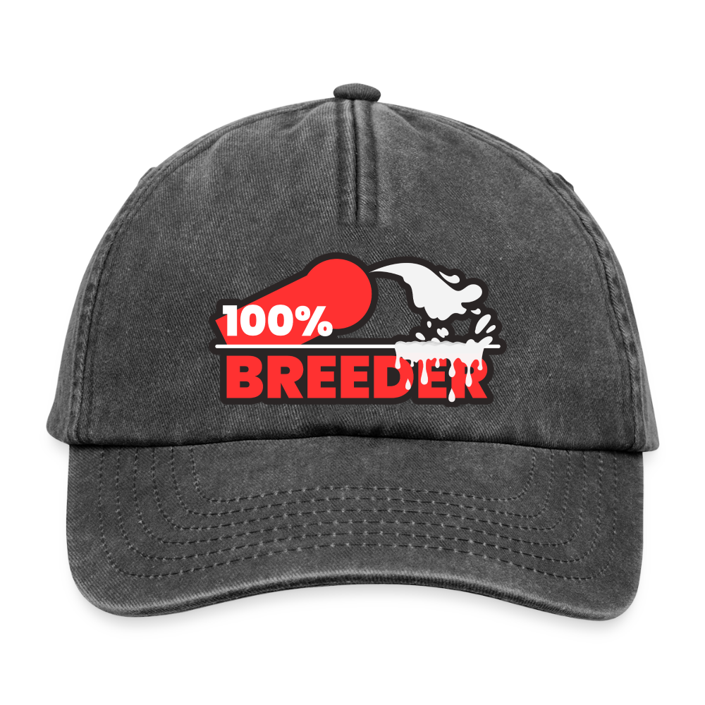 Schwarzes Vintage Cap mit kräftigem roten "100% Breeder" Fetish Statement – ideal für dominante Player und Tops