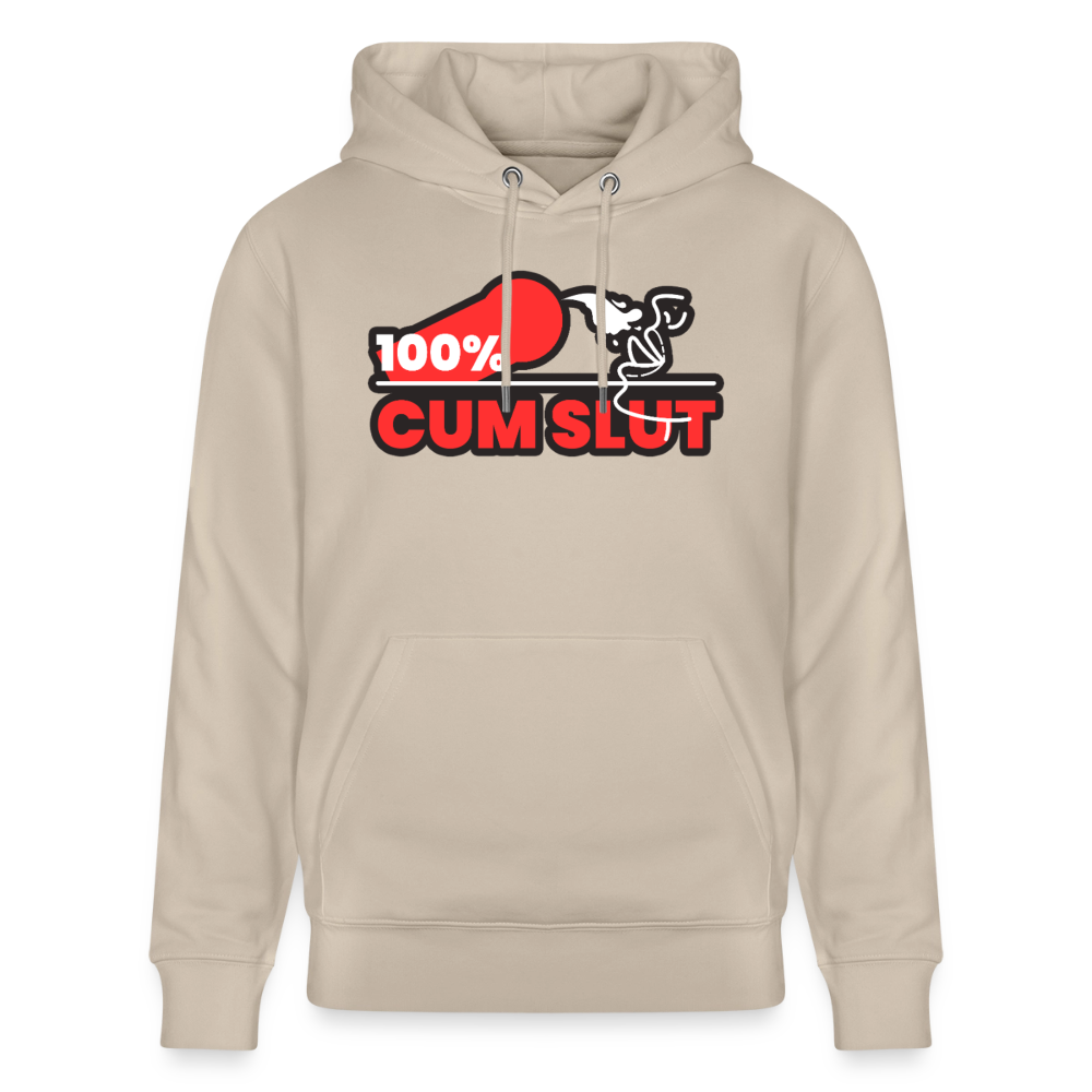 Beiges Bio-Hoodie mit frechem "100% Cum Slut" Bottom Statement