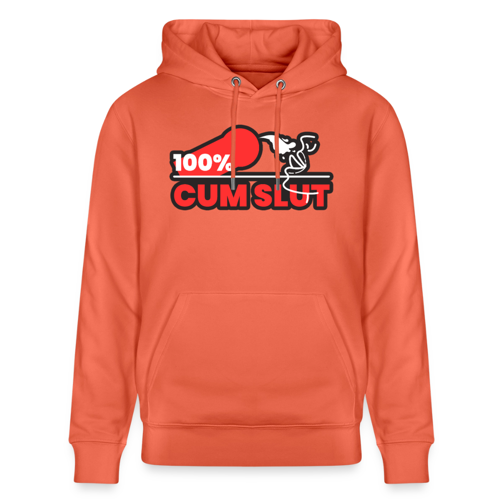Hellrotes Bio-Hoodie mit provokantem 100% Cum Slut Statement