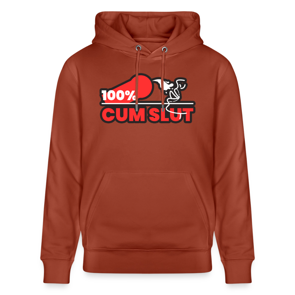 Terrakotta Bio-Hoodie mit auffälligem "100% Cum Slut" Fetish Motiv