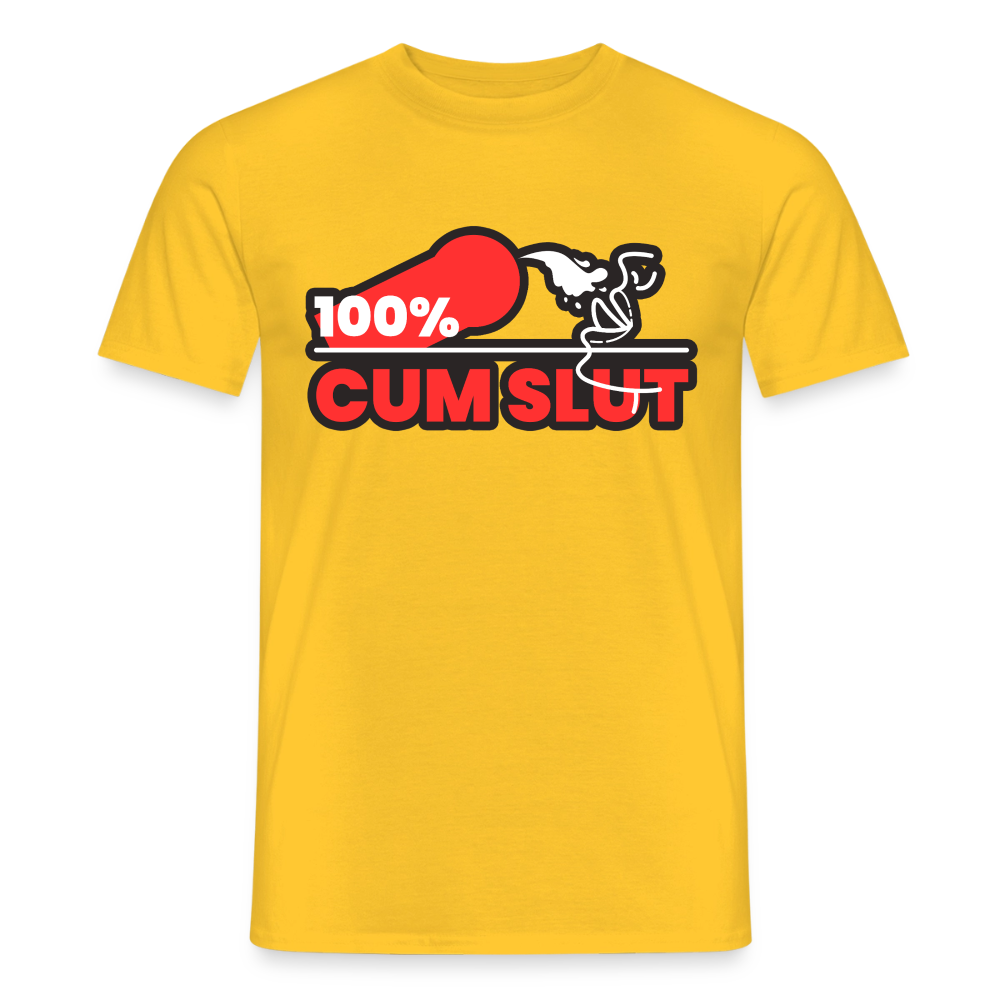 Leuchtgelbes T-Shirt mit frechem "100% Cum Slut" Design