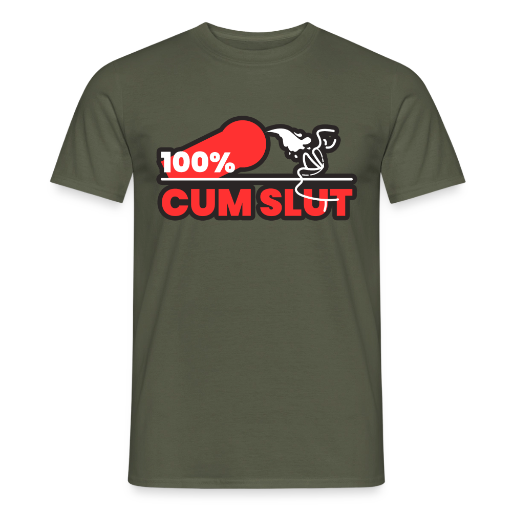 Militärgrünes T-Shirt mit direktem Cum Slut Kink Design