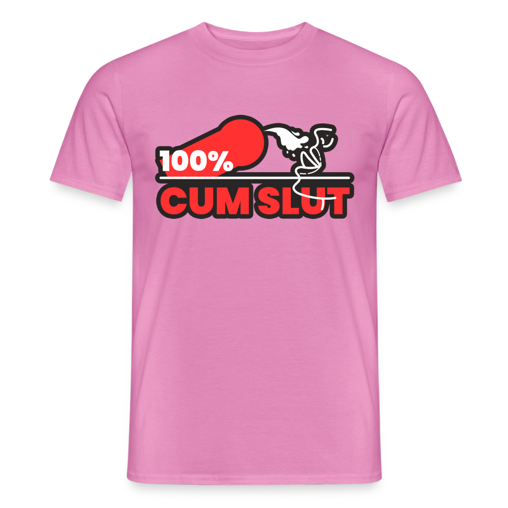 Pinkes T-Shirt mit frechem "100% Cum Slut" Kink Fetish Design von PrideLAB