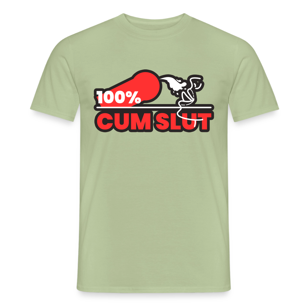 Sage grünes T-Shirt mit satirischem Cum Slut Kink Fetish Motiv