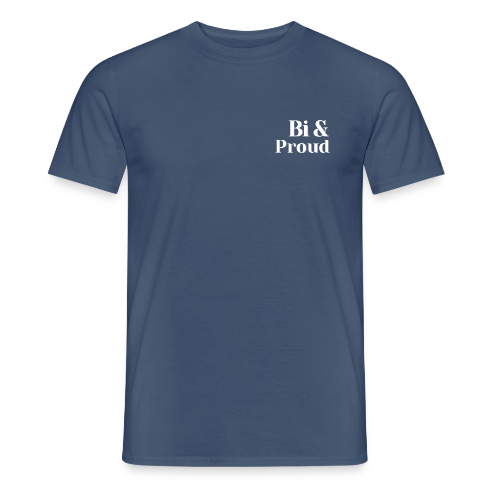 Bi & Proud | Regenbogenherz Pride T-Shirt - Dunkles Denimblau