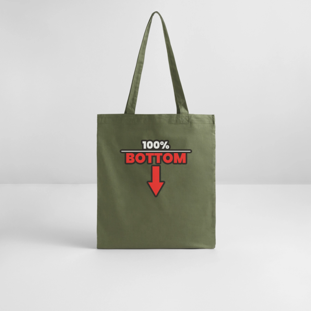 100% BOTTOM [PFEIL] | Kink Fetish Pride Bio-Stoffbeutel - Khaki