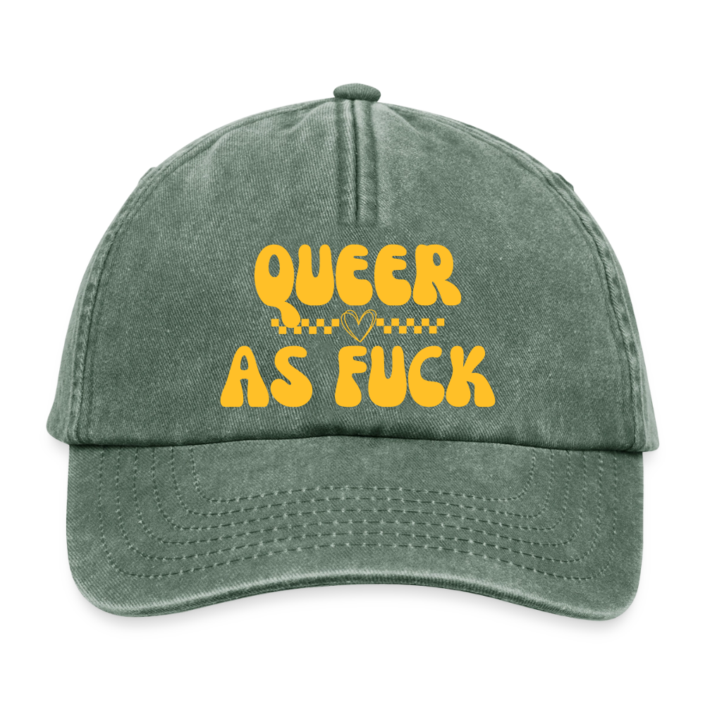 QUEER AS FUCK Pride Vintage Cap - Vintage Flaschengrün 