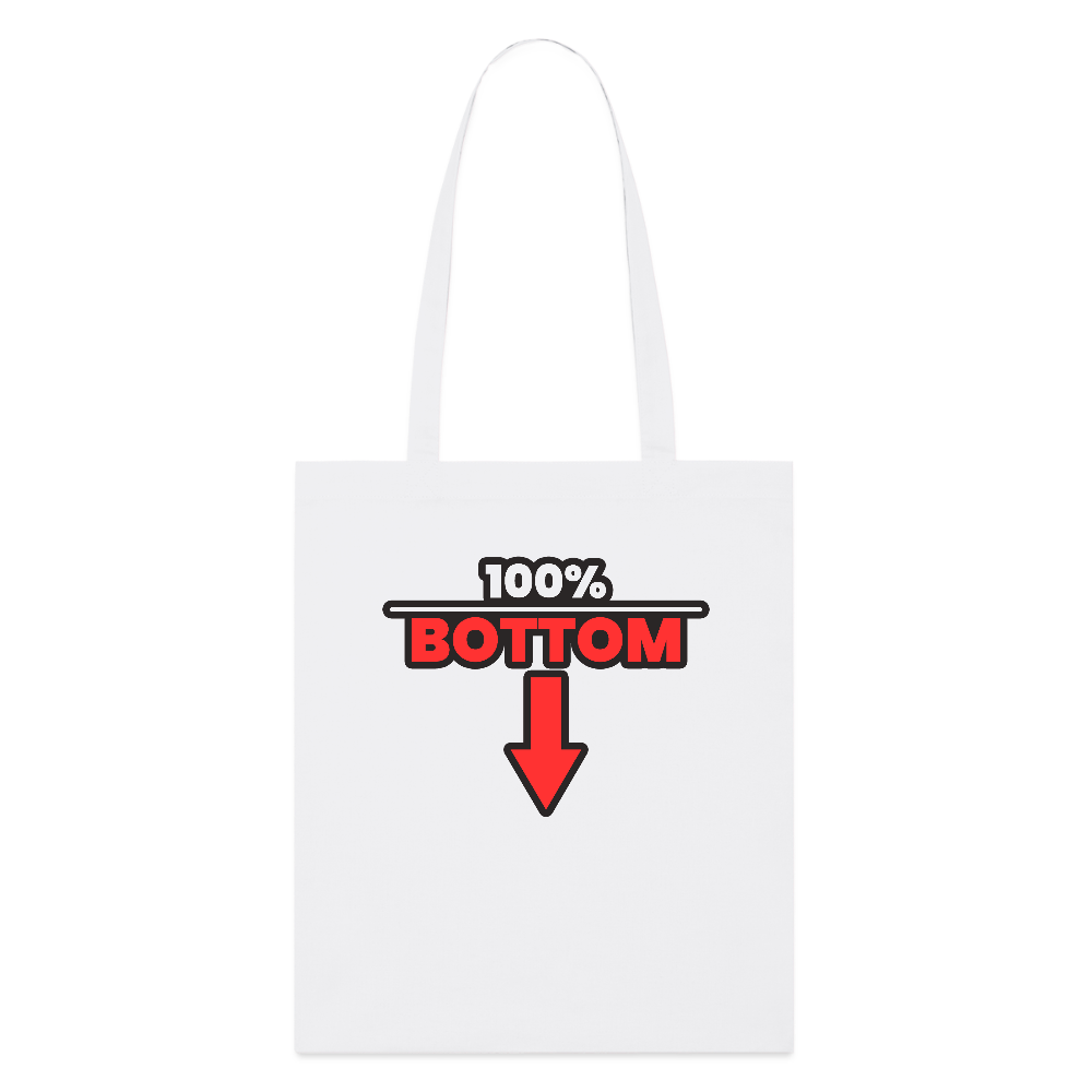 100% BOTTOM [PFEIL] | Kink Fetish Pride Bio-Stoffbeutel - Weiß