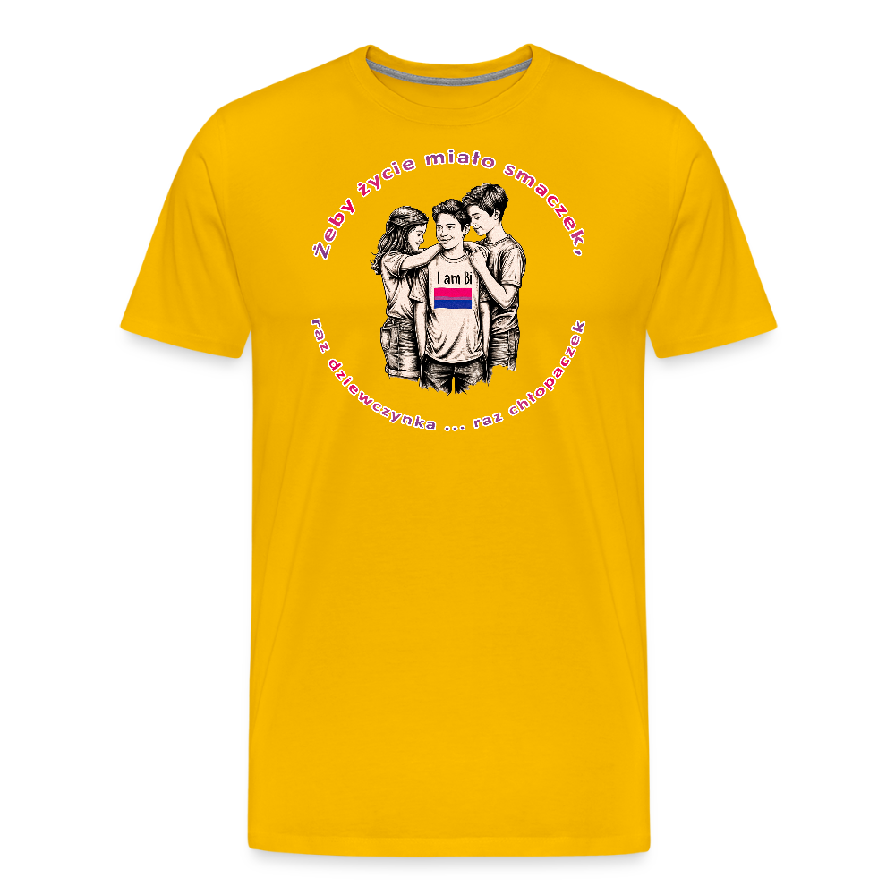 "Żeby życie miało smaczek, raz dziewczynka raz chłopaczek" Pride T-Shirt - Sonnengelb