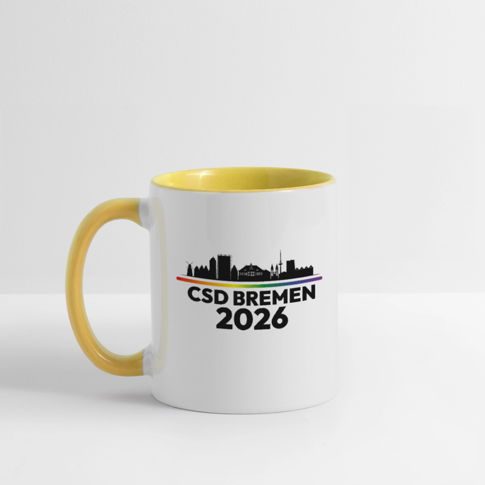 CSD BREMEN 2026 Pride Tasse zweifarbig - Weiß/Gelb