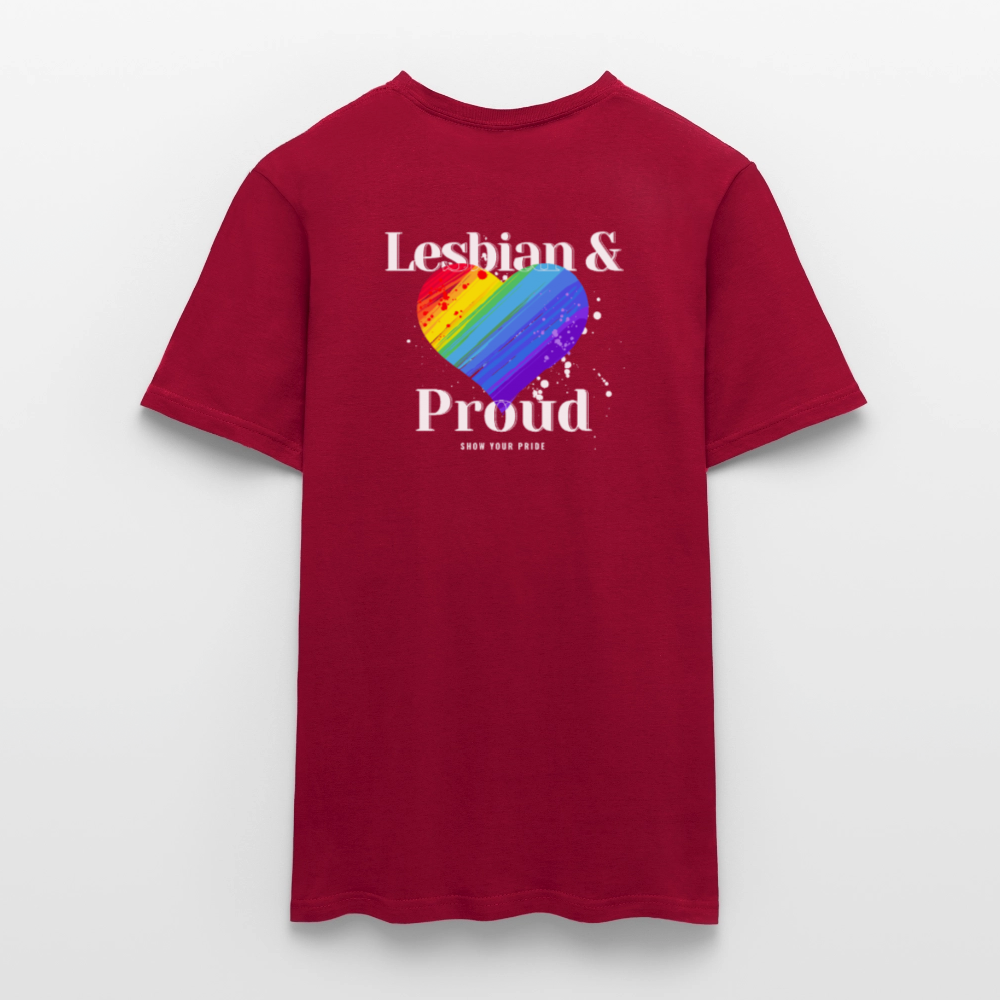 Lesbian & Proud | Regenbogenherz Pride T-Shirt - Ziegelrot