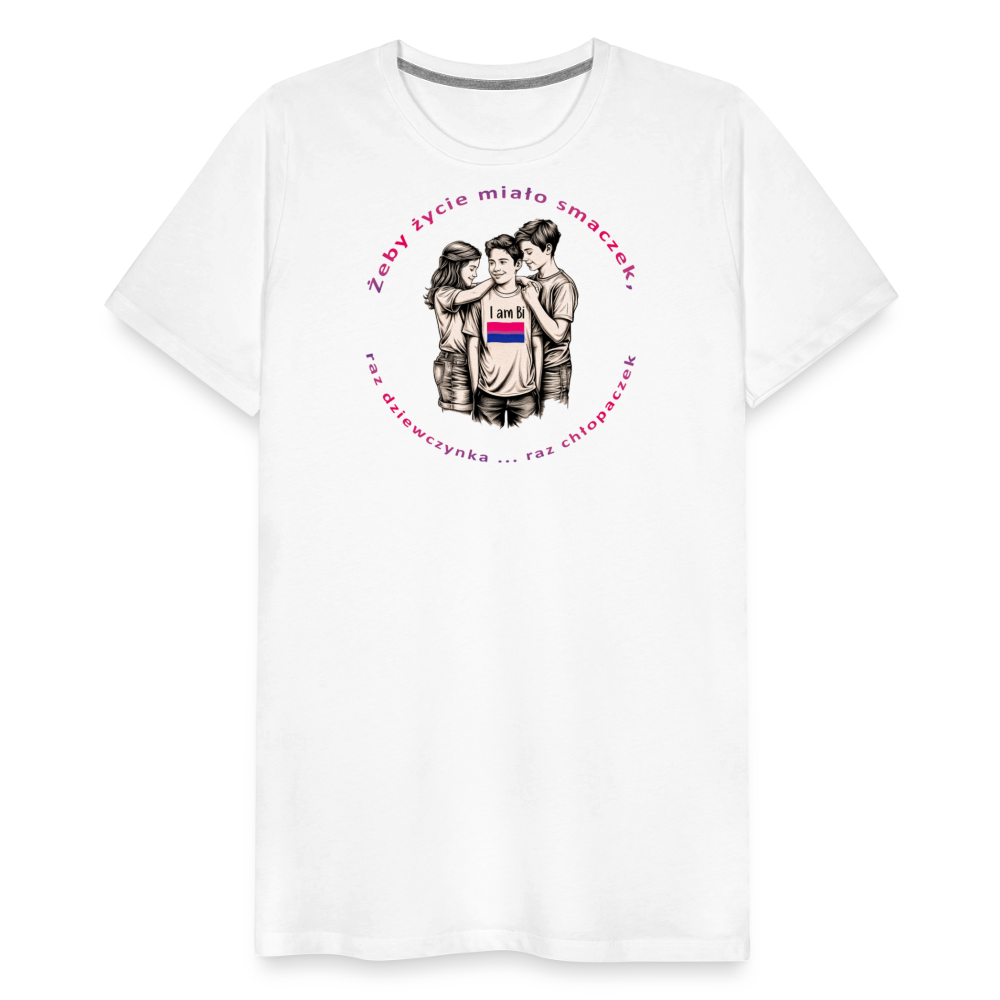 "Żeby życie miało smaczek, raz dziewczynka raz chłopaczek" Pride T-Shirt - Weiß