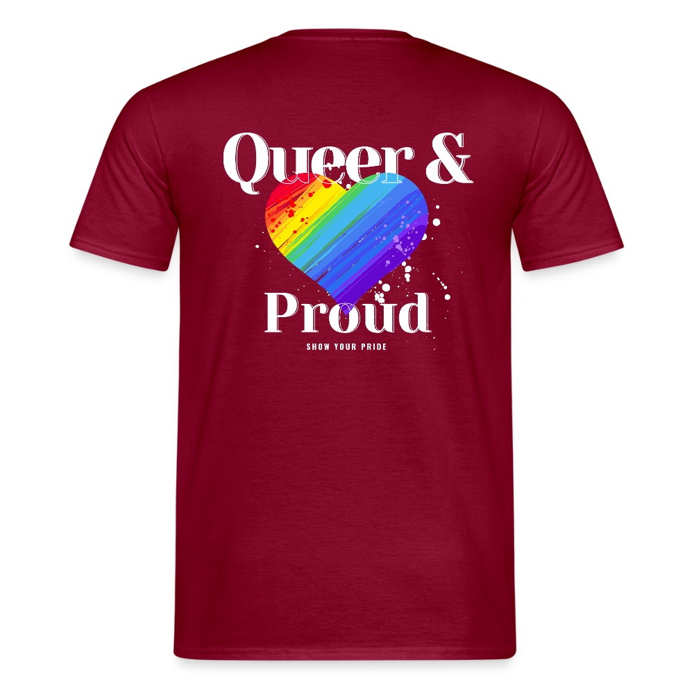 Queer & Proud | Regenbogenherz Pride T-Shirt - Ziegelrot