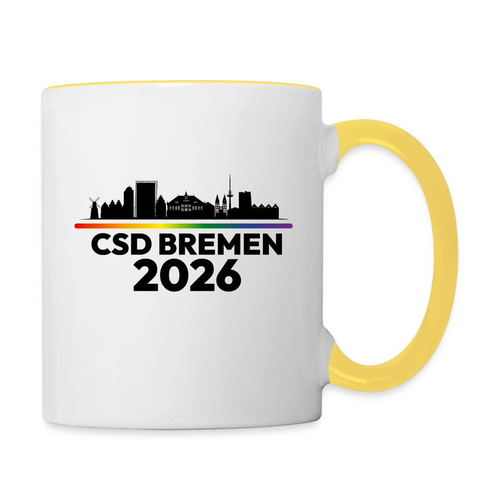 CSD BREMEN 2026 Pride Tasse zweifarbig - Weiß/Gelb