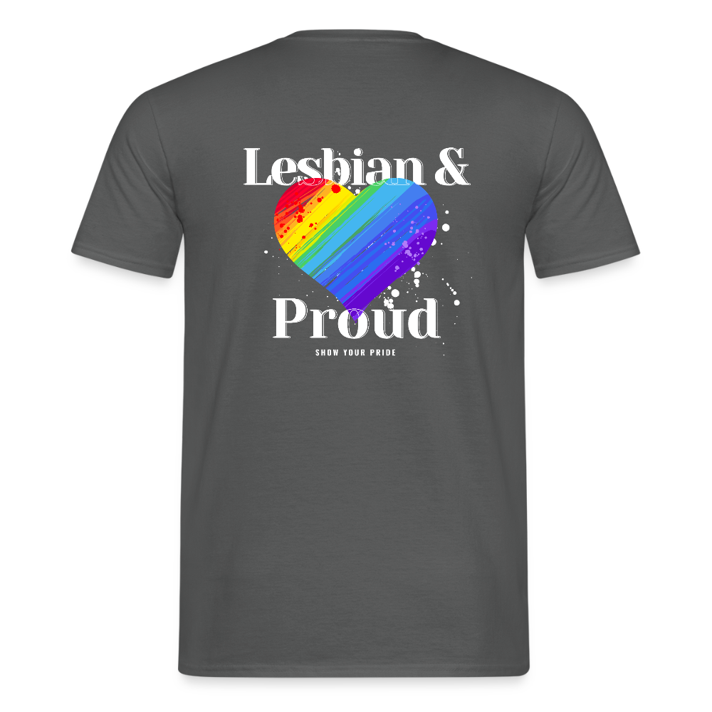 Lesbian & Proud | Regenbogenherz Pride T-Shirt - Anthrazit
