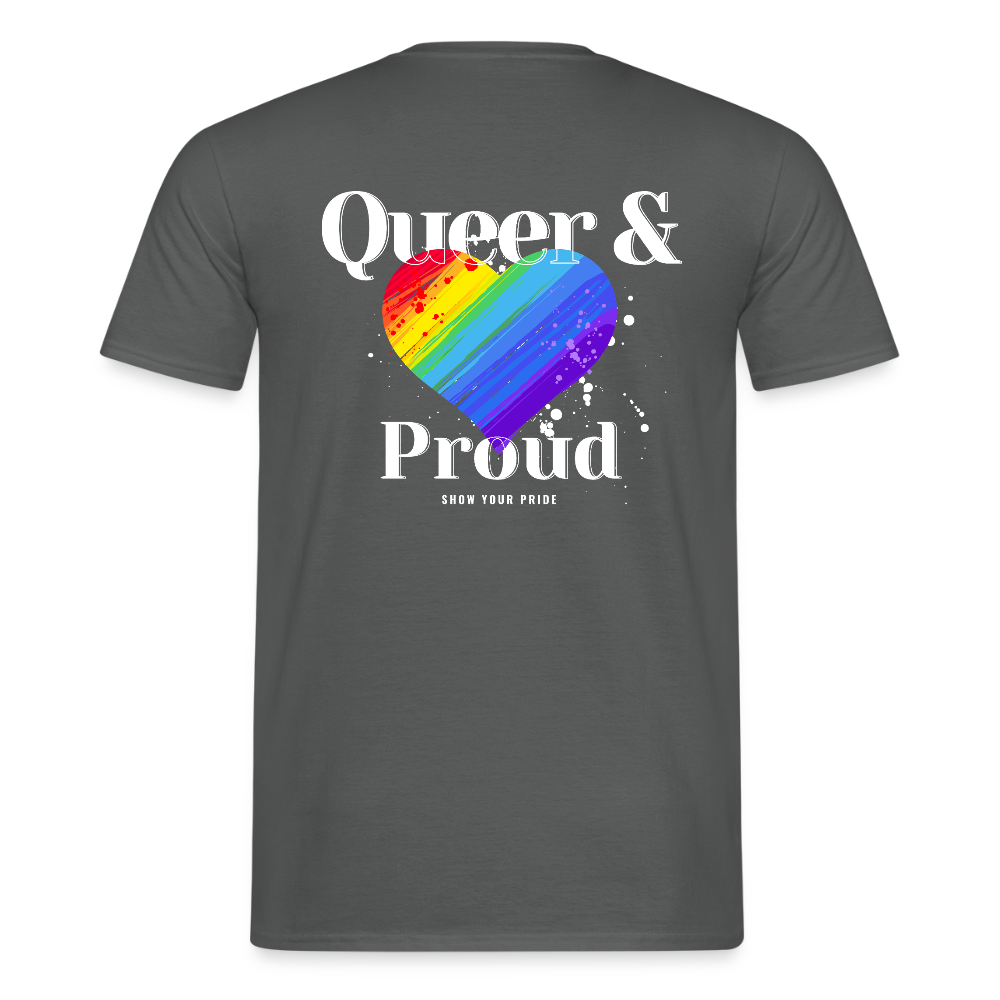 Queer & Proud | Regenbogenherz Pride T-Shirt - Anthrazit