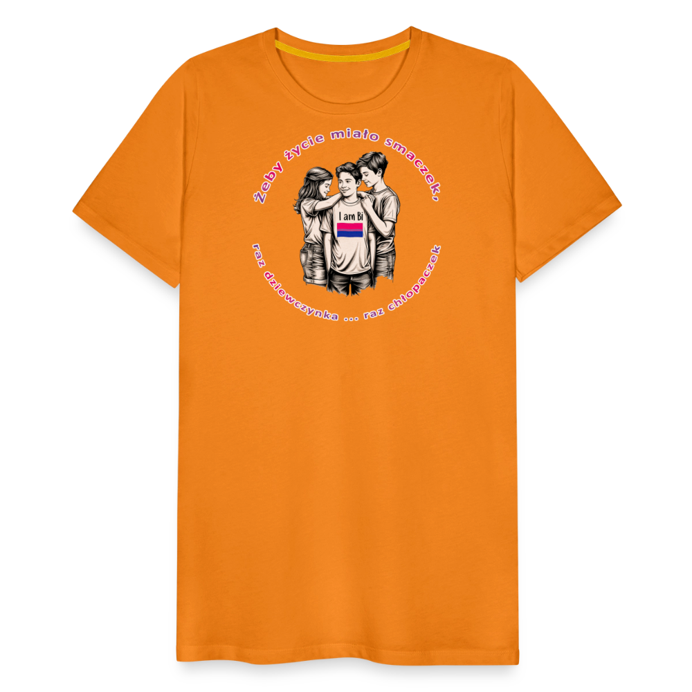 "Żeby życie miało smaczek, raz dziewczynka raz chłopaczek" Pride T-Shirt - Orange