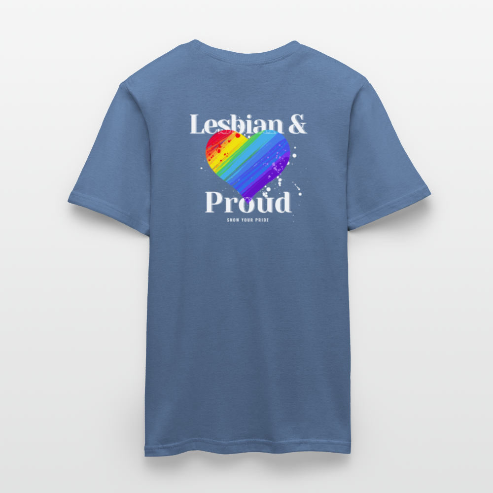 Lesbian & Proud | Regenbogenherz Pride T-Shirt - Taubenblau 