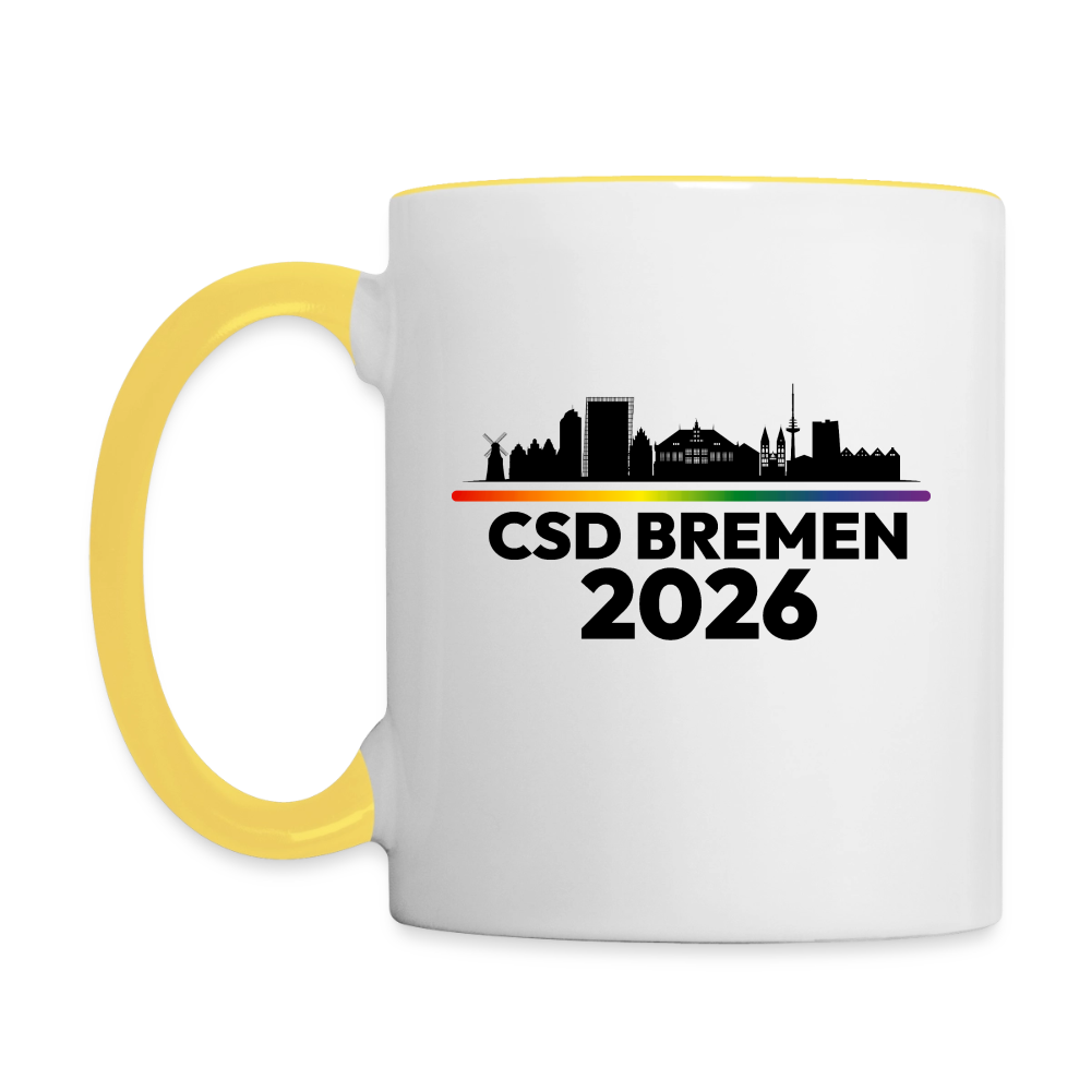 CSD BREMEN 2026 Pride Tasse zweifarbig - Weiß/Gelb