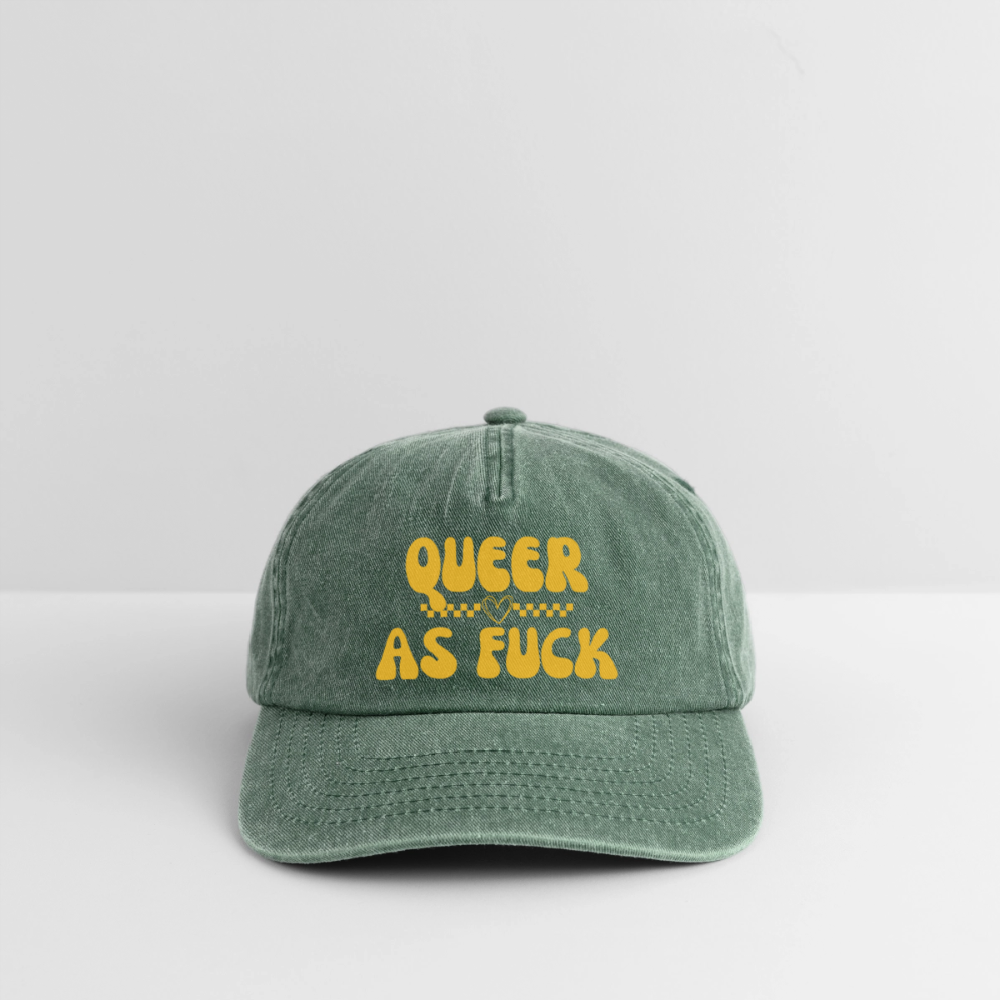 QUEER AS FUCK Pride Vintage Cap - Vintage Flaschengrün 