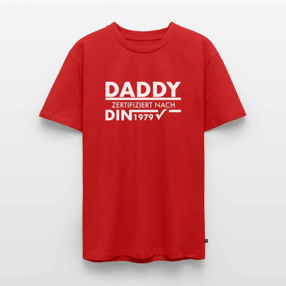 Personalisiertes „Daddy Zertifiziert“ T-Shirt – Nach DIN-Norm [Jahr] - Rot