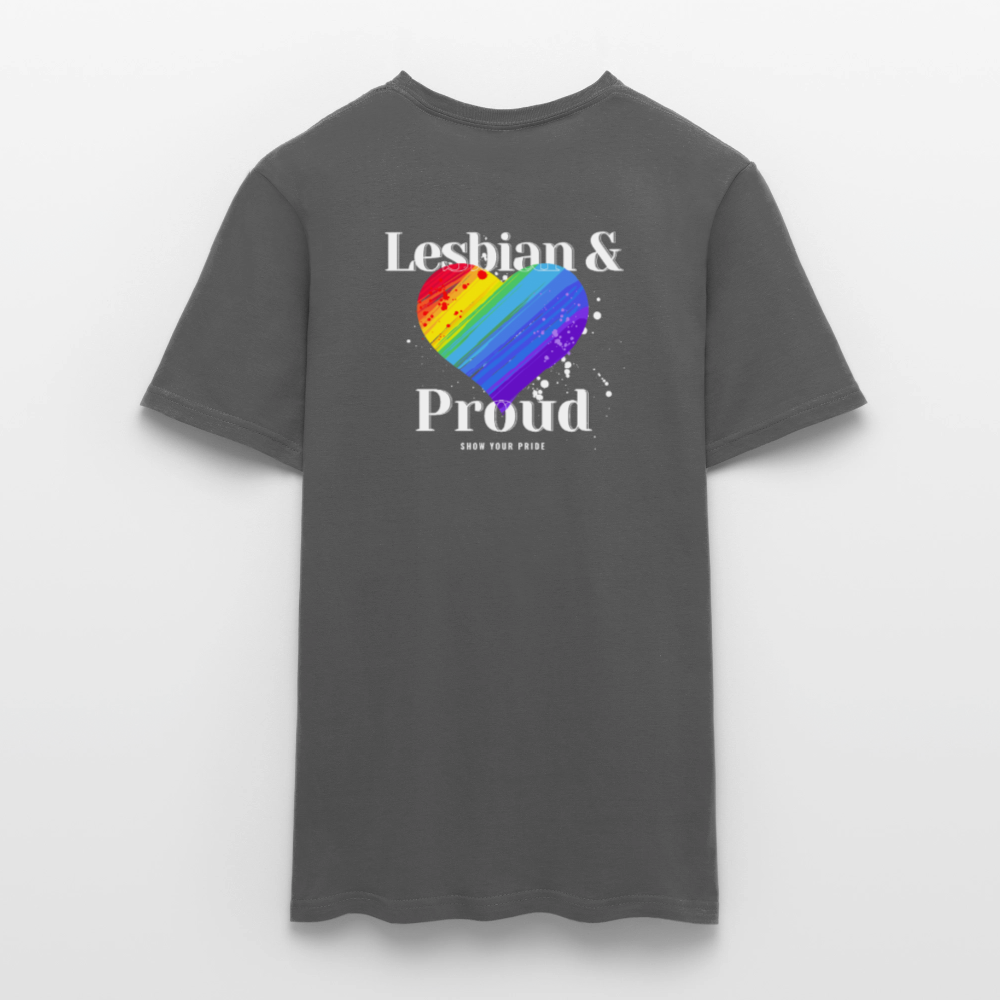 Lesbian & Proud | Regenbogenherz Pride T-Shirt - Anthrazit