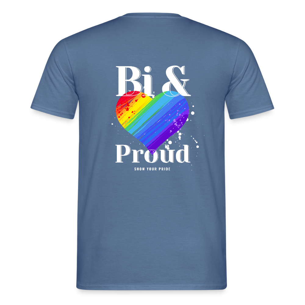 Bi & Proud | Regenbogenherz Pride T-Shirt - Taubenblau 