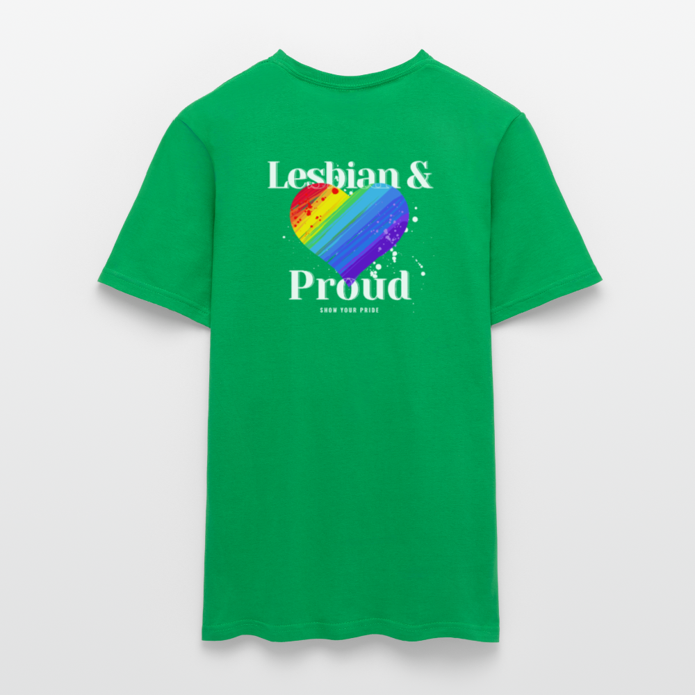 Lesbian & Proud | Regenbogenherz Pride T-Shirt - Kelly Green