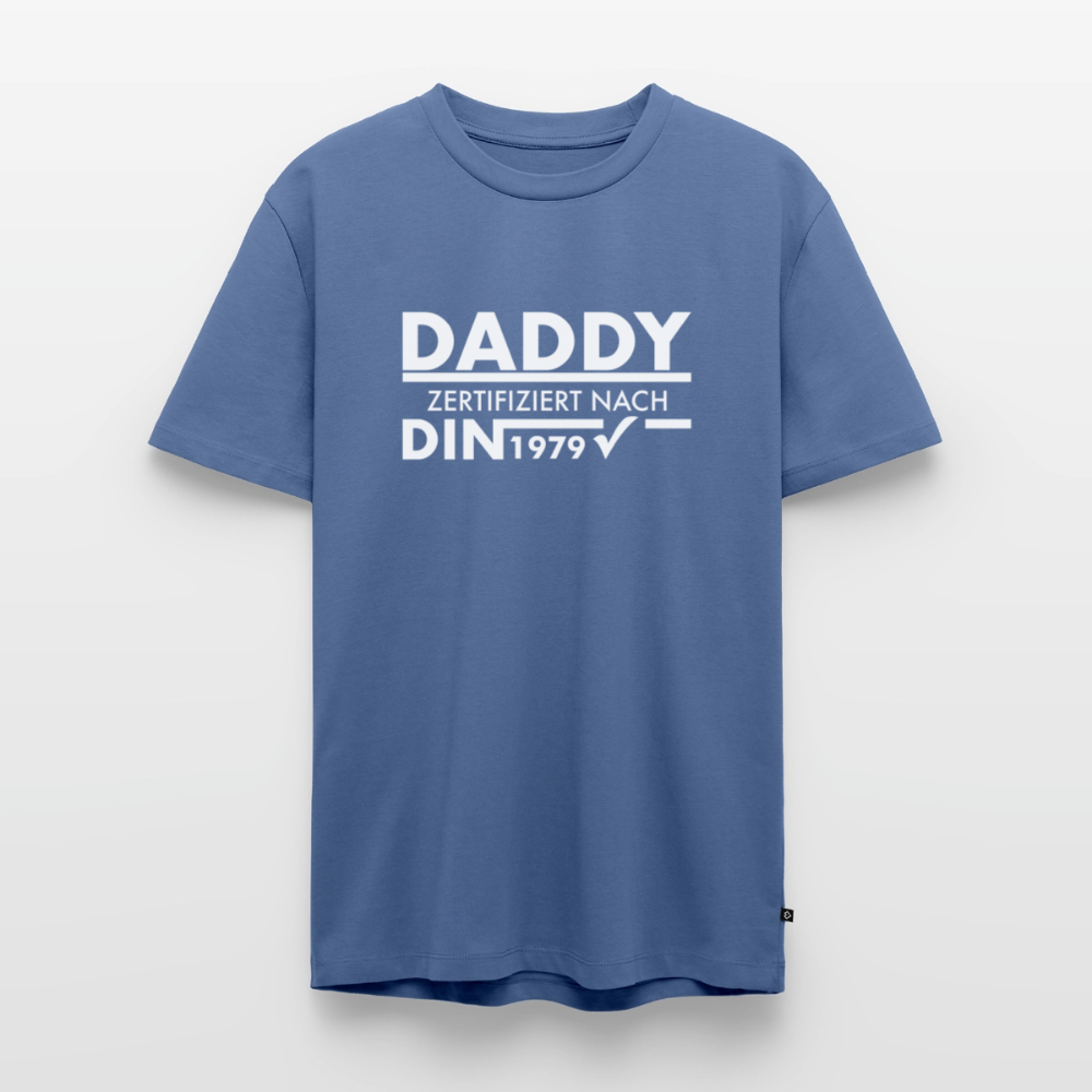 Personalisiertes „Daddy Zertifiziert“ T-Shirt – Nach DIN-Norm [Jahr] - Taubenblau