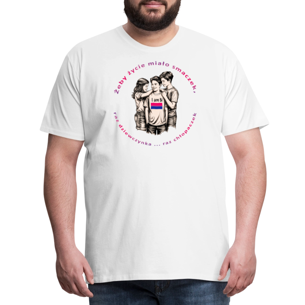 "Żeby życie miało smaczek, raz dziewczynka raz chłopaczek" Pride T-Shirt - Weiß