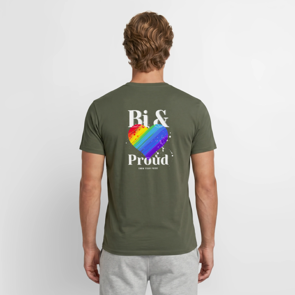 Bi & Proud | Regenbogenherz Pride T-Shirt - Militärgrün